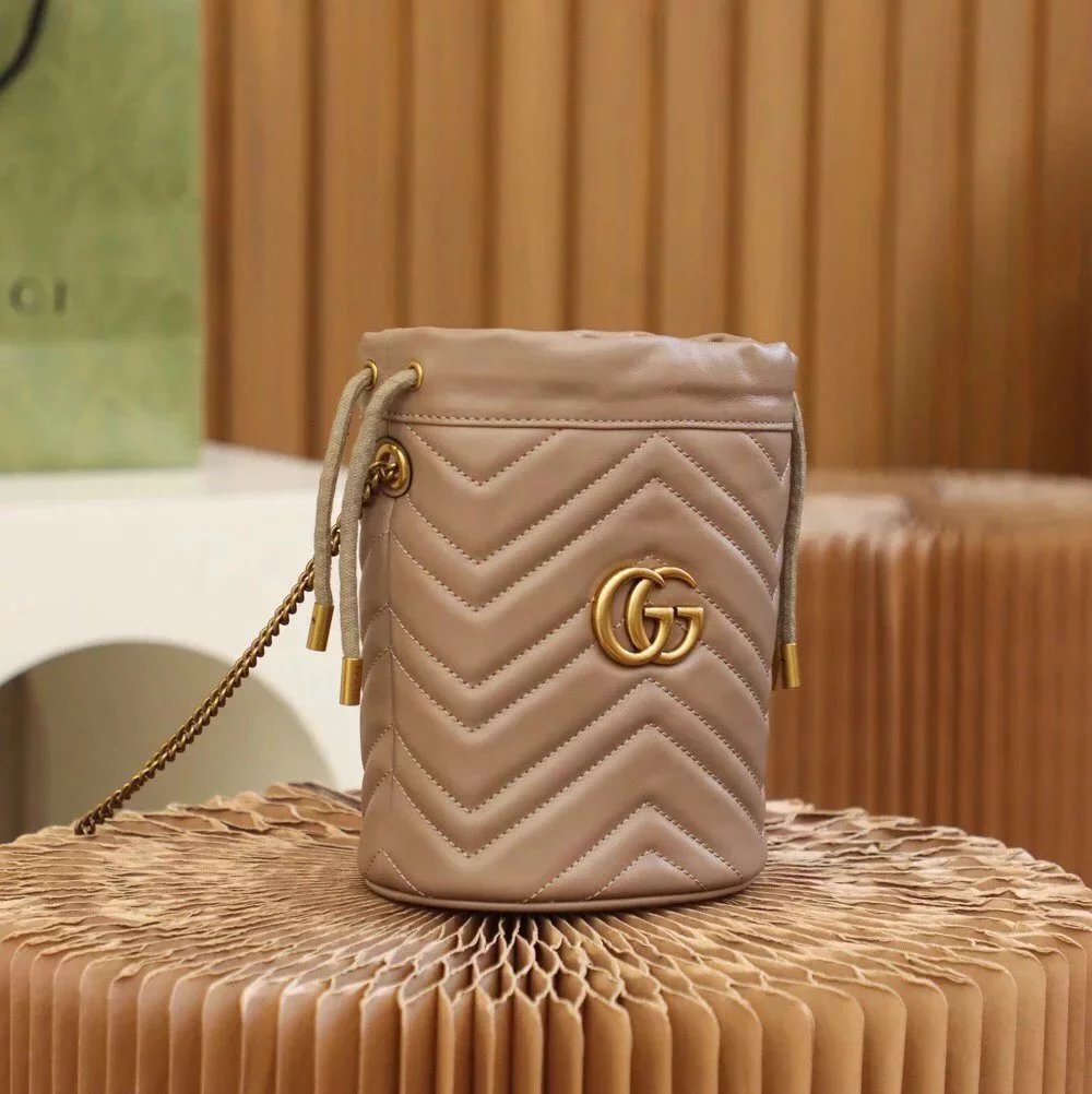 Gucci Women's Bag Top version 【Genuine Goods Leather】2022New Marmontmini Bucket Bag Ma Meng Mini Small Bucket19cm Mameng Bucket Bag Crossbody Bag Chain Bag Women's Bag