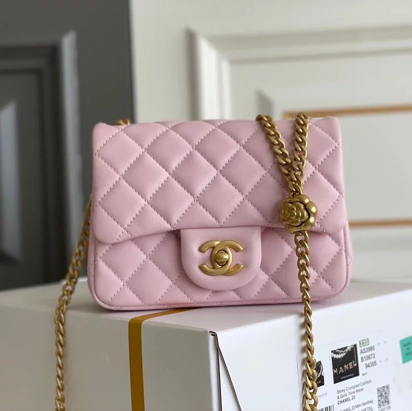 Chanel Women's Bag Top version Surrogate Shopping Version Handmade Workshop New23P Camellia Adjustable Buckle Golden Balls Square Fat Man CF Flap Bag Chain Bag Lamb Leather Bag Camellia Metal Beads Chain Bag23ss Wind Camellia Series Flap Bag Summer Hot Sa