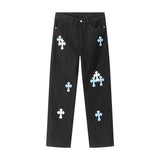 Chrome Hearts Jeans Limited Jeans Autumn and Winter New Men's and Women's Same Straight Long Pants Loose Casual High Waist