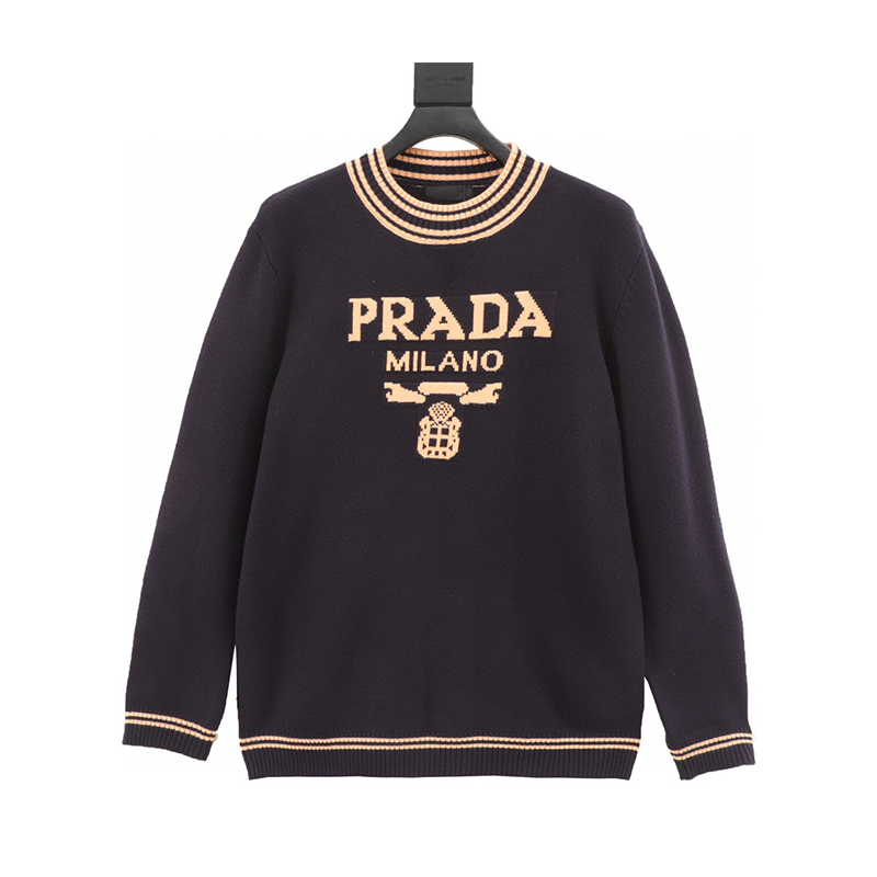 PRADA Sweater 24ss Contrast Color Knitted round Neck Sweater for Men and Women