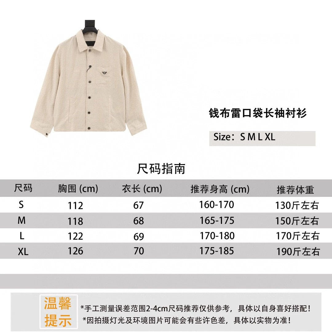 PRADA Shirt  Qian Brai Pocket Long Sleeve Shirt Jacket for Men and Women