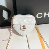 Chanel Women's Bag Top version 【**Original Order】2022Early Spring Series Women's Heart Bag Large Heart Bag Black White Messenger Bag Chain Bag Shoulder Bag Stylish Bag Women's Bag Home Heart Bag Heart Bag