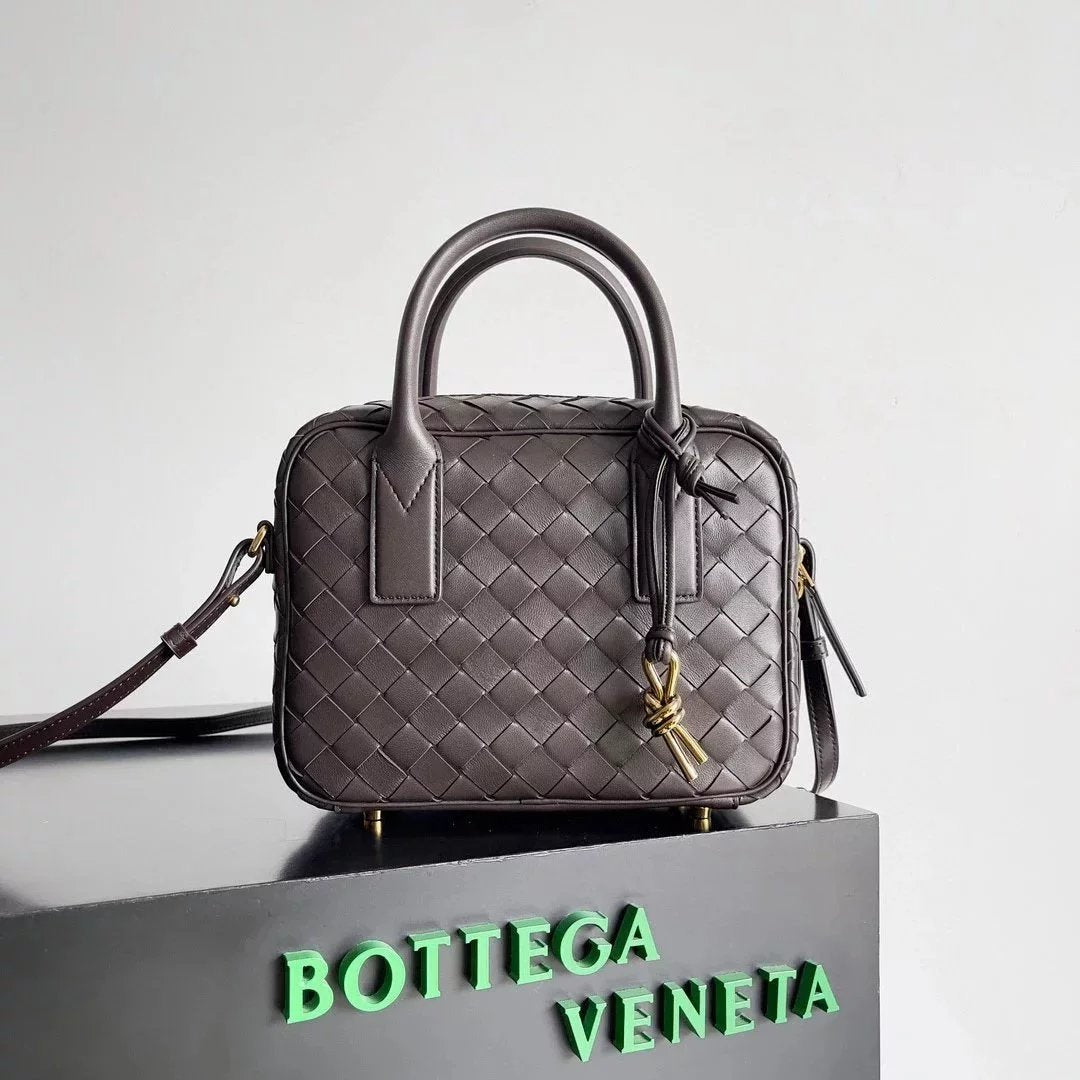 Bottega Veneta Women's Bag Top version Super Original Leather Plate Home2024Early Spring New Product GetAway Small Square Box Retro Fashion Bowling Bag Shoulder Crossbody Handbag Commute Leisure Fashionable All-Match Women Bag Bag Weight Lightweight