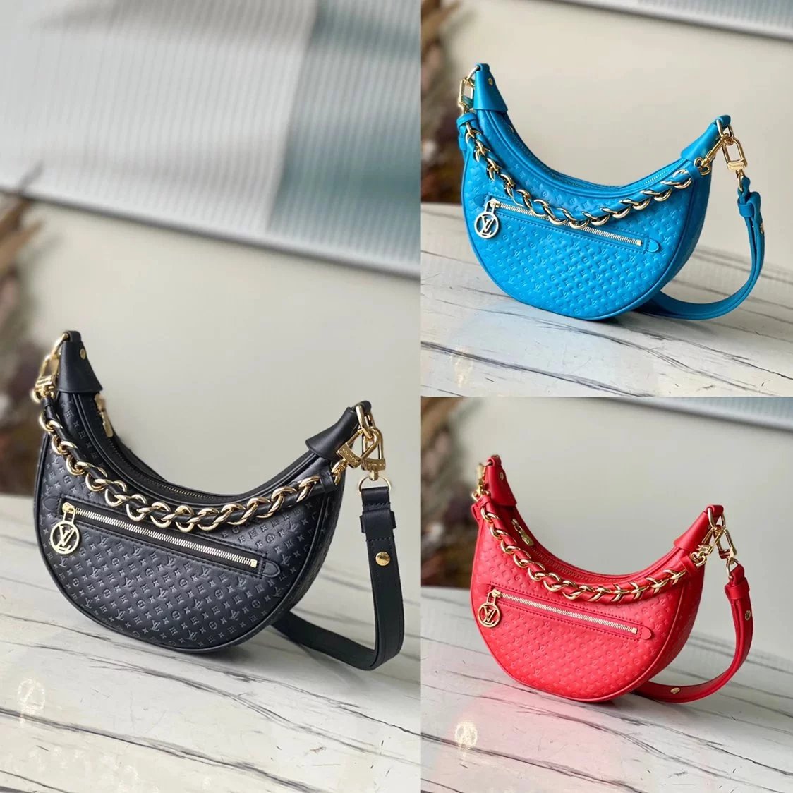 Louis Vuitton LV Women's Bag Top version Full Leather Moon Bag Series Pea Bag Selenodont Bag Hobos Shoulder Underarm Chain Bag