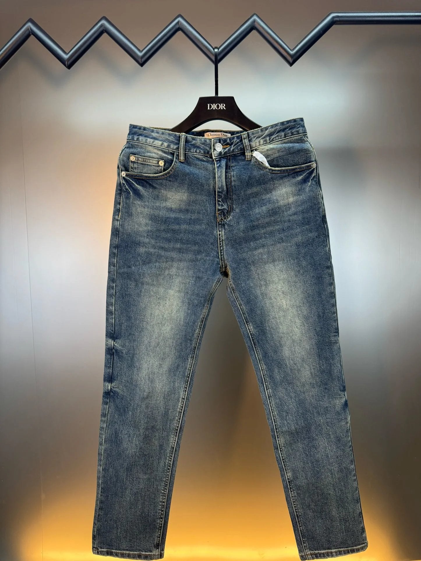 Dior Jeans Statue of Liberty Embroidery logo New Heavy Washed Jeans Straight Long Pants Unisex