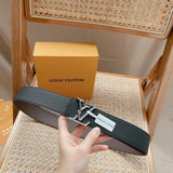 Louis Vuitton LV Belt Top version 【Counter Quality】The Most New Belt4.0cm Men's Belt Metal Buckle Men's Leather Belt with Classic Presbyopic Checkerboard Plaid Belt Drill Buckle with Genuine Goods Packaging No Problem in and out of the Counter Versatile C