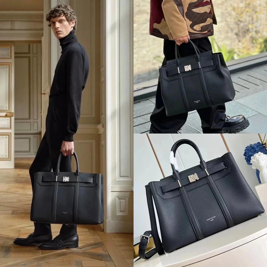 Louis Vuitton LV Men's Bag Top version 【Only Pair Fabric】Duobao Leather Original Leather Synchronous Packaging GeorgesTote Handbag Classic S-lock Lock Grain Cowhide M25153Portable Tote Bag Men's Briefcase Briefcase Shoulder Bag Handbag Adjustable Shoulder