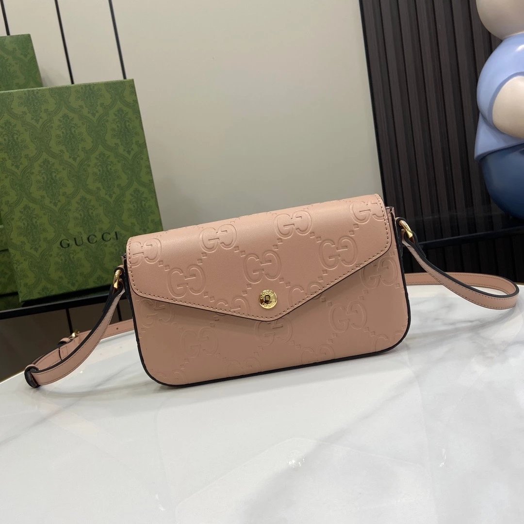 Gucci Women's Bag Top version 【Super Original Leather】24S New Product Ophidia Series Mini Handbag Six-Color Embossed Original Leather mini Small Bag Envelope Package Mobile Phone Bag Wallet Messenger Bag Shoulder Bag Mini Small Bag Women's Bag21cm Model：7