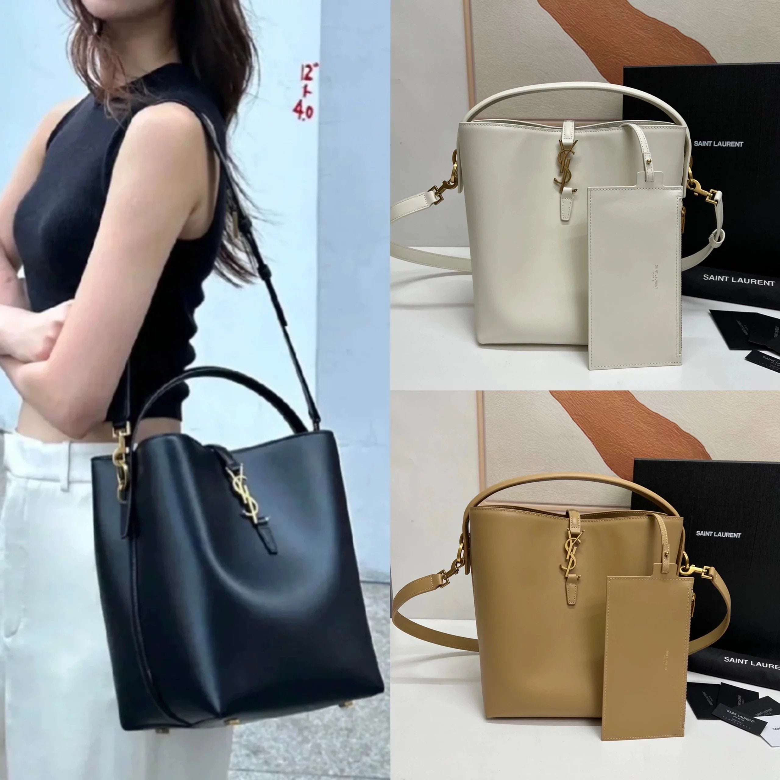 YSL Women's Bag Top version Saintlaurent2023New LE37Water Bucket Bag Summer New Women's Hand-Carrying Bucket Bag Bucket Bag Shoulder Messenger Bag Stiff Cowhide Bucket Bag Bucket Bag Two-in-One Composite Bag Bucket Bag742828