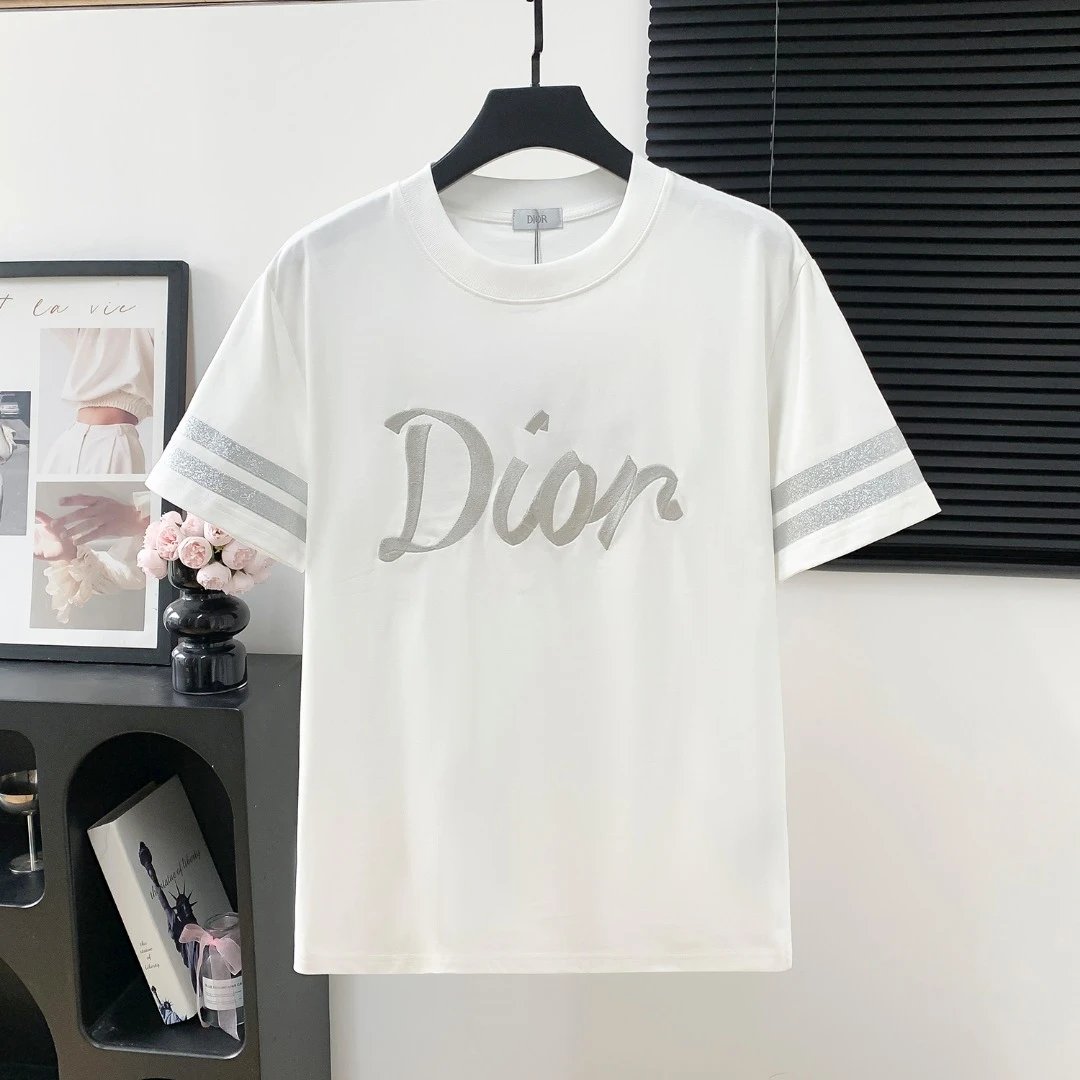 Dior T-shirt Chest Letter Embroidery logo round Neck Short Sleeve25ss New pure cotton T Unisex T-Shirt OS Loose Fit Base Shirt Top Half Sleeve T-Shirt