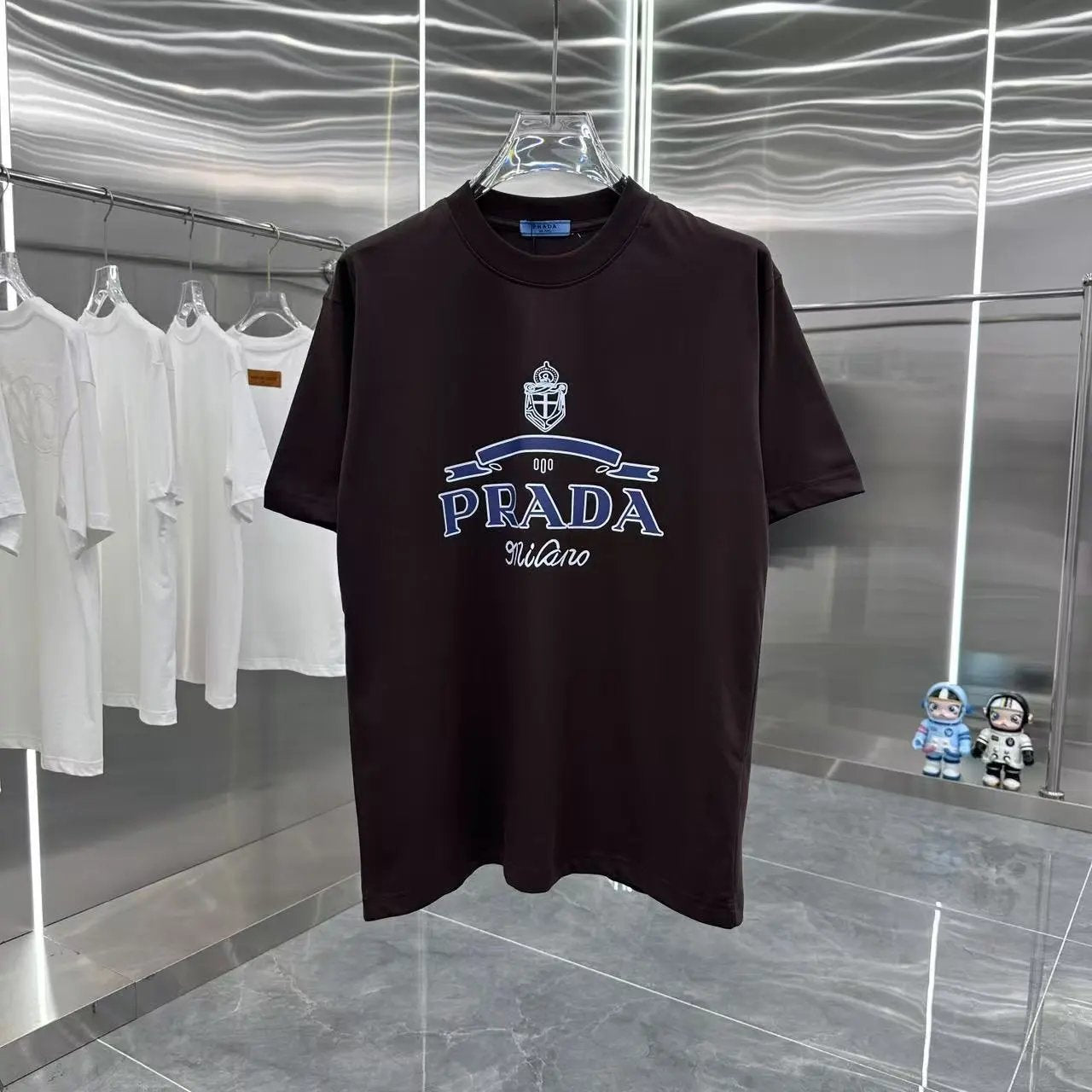 PRADA T-shirt Chest Letter Print logo round Neck Short Sleeve25ss New pure cotton T Unisex T-Shirt OS Loose Fit Base Shirt Top Half Sleeve T-Shirt