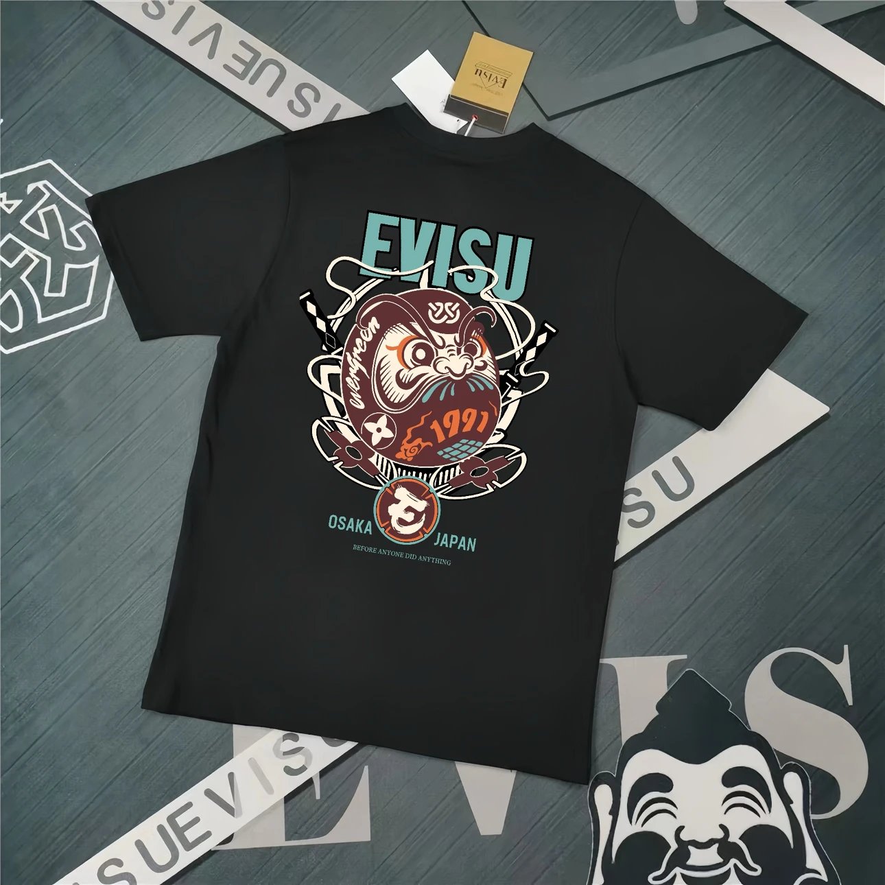 Evisu T-shirt Top Version Counter Same Style Cotton Short Sleeve T T-shirt Men's and Women's Loose Summer Base Casual Half Sleeve