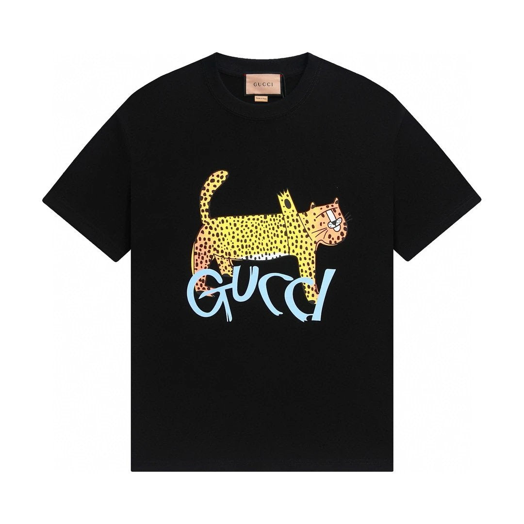 Gucci T-shirt Front Small Leopard Print logo round Neck Short Sleeve25ss New pure cotton T Unisex T-Shirt OS Loose Fit Base Shirt Top Half Sleeve T-Shirt