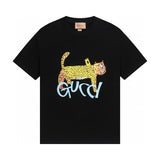 Gucci T-shirt Front Small Leopard Print logo round Neck Short Sleeve25ss New pure cotton T Unisex T-Shirt OS Loose Fit Base Shirt Top Half Sleeve T-Shirt