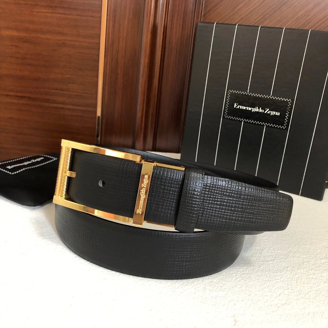 Zegna Belt Top version 【Highest Quality】Men's Leather Belt Original Quality Width3.5cm Counter NFC Chip ZEGNA Man's Belt Original Imported First Layer Cowhide Custom Lychee Pattern Double-Sided Available Original Hardware Restore Belt Business All-Match M