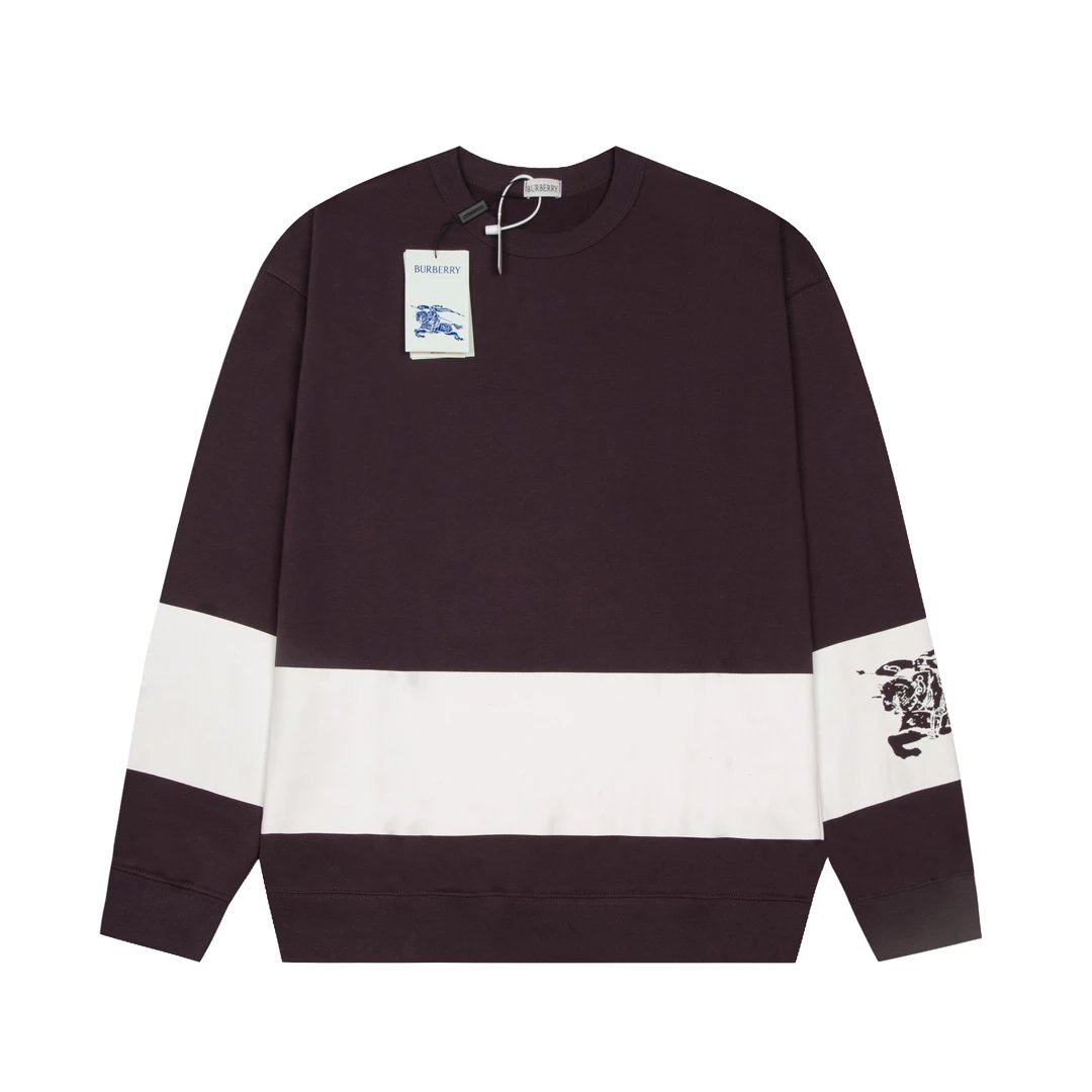 Burberry Hoodie Front and Back Large Stripe Crewneck Sweatshirt G Round Neck Sweatshirt Long Sleeve Base Shirt Jacket Top Fashion Unisex Sports Casual OS Loose Fit Versatile New Autumn Winter Collection