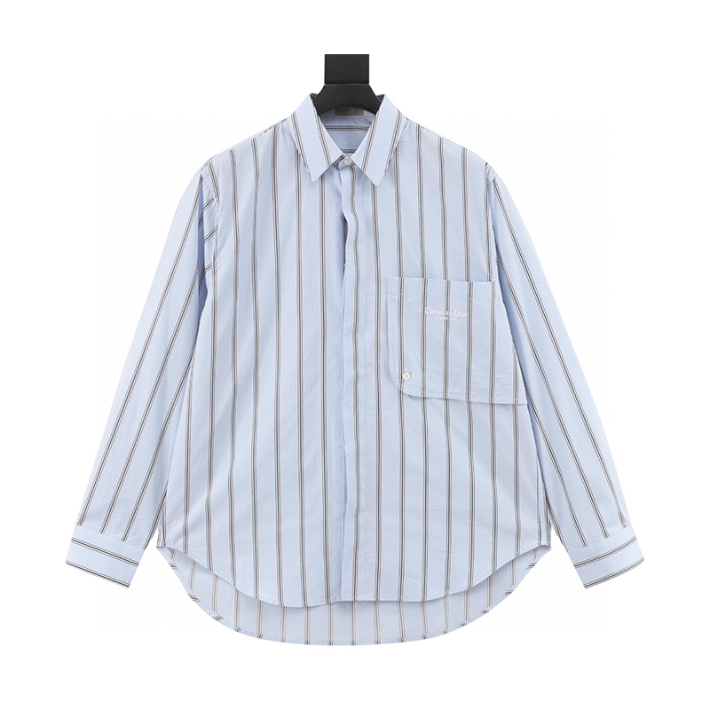 Dior Shirt 24Fw Pocket Letters Printed Striped Long-Sleeved Shirt for Men and Women