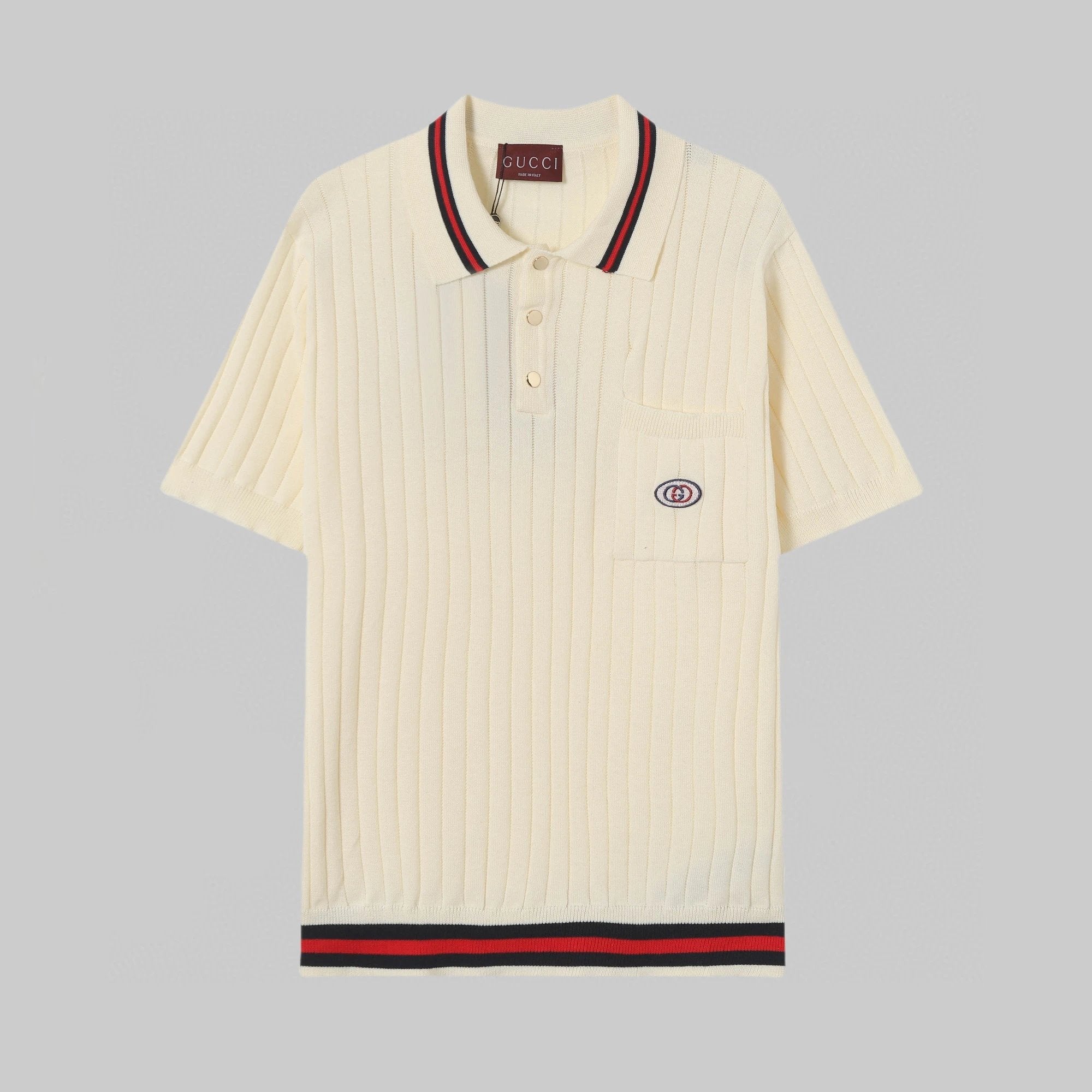 Gucci T-shirt Classic Striped Small Label logo Knitting POLO Shirt Lapel Short Sleeve25ss New Unisex Summer Short Sleeve OS Loose T Business Half Sleeve Shirt Plus Size T-Shirt