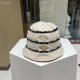 Chanel Hat Women's Wool Knitted Fisherman Hat Autumn and Winter New Korean Style Versatile Dome Bucket Hat Striped Bucket Hat