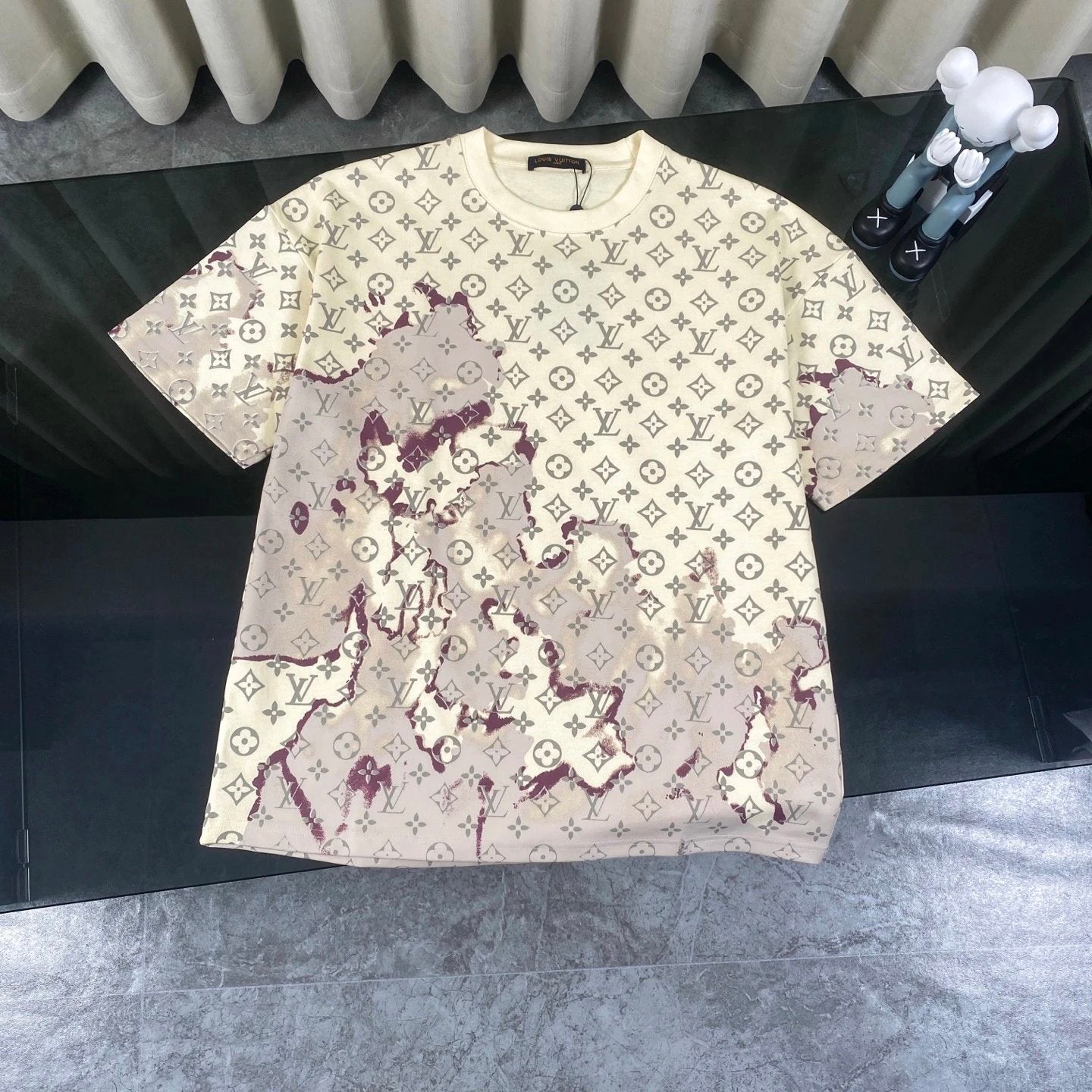 Louis Vuitton LV T-shirt Allover Burnt Cloud Jacquard Graffiti Print logo round Neck Short Sleeve25ss New pure cotton T Unisex T-Shirt OS Drop Shoulder Loose Fit Base Shirt Top T-Shirt Short Sleeve