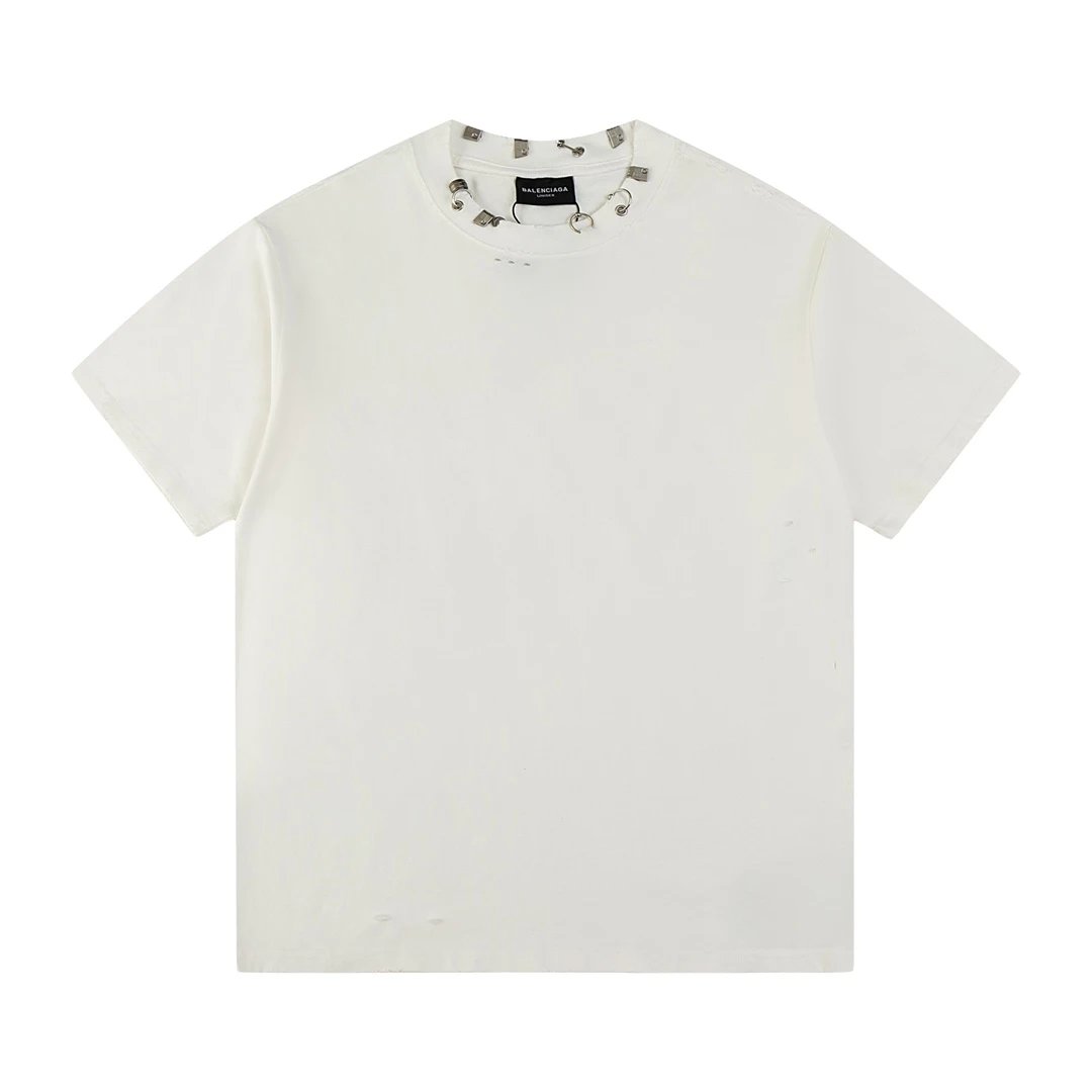 Balenciaga T-shirt Collar Metal Iron Ring logo round Neck Short Sleeve25ss New pure cotton T Unisex T-Shirt OS Drop Shoulder Loose Fit Base Shirt Top T-Shirt Short Sleeve