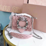 Miu Miu Bag Top version 【Pure Original Single Factory Production】2021New Women's Drill Buckle Chain Bag Flap Shoulder Bag Messenger Bag Sheep Leather Bag20cm5BD084