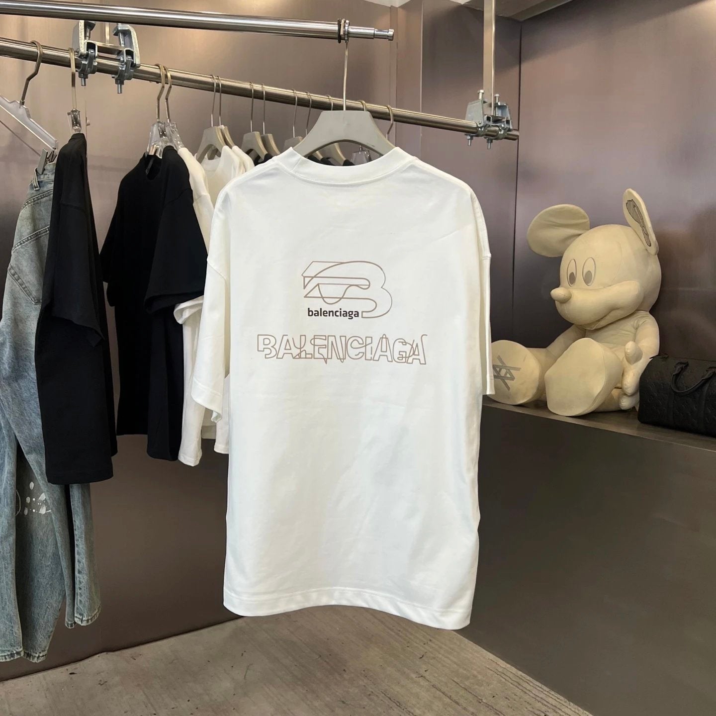 Balenciaga T-shirt Chest Distinctive Letter Print logo round Neck Short Sleeve25ss New Pure Cotton Unisex Style T Casual T-Shirt Base Layer Shirt OS Loose Fit Half Sleeve Top Plus Size