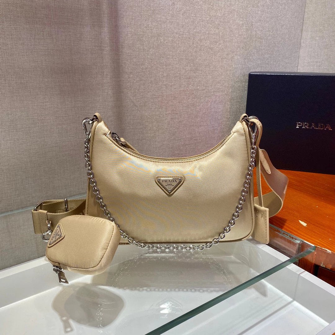 PRADA Bag Top version Original Order2020Re-Edition Autumn and Winter New Three-in-One Nylon Shoulder Girdle Hobo Nylon Shoulder Bag Underarm Bag Handbag Women's Bag1BH204