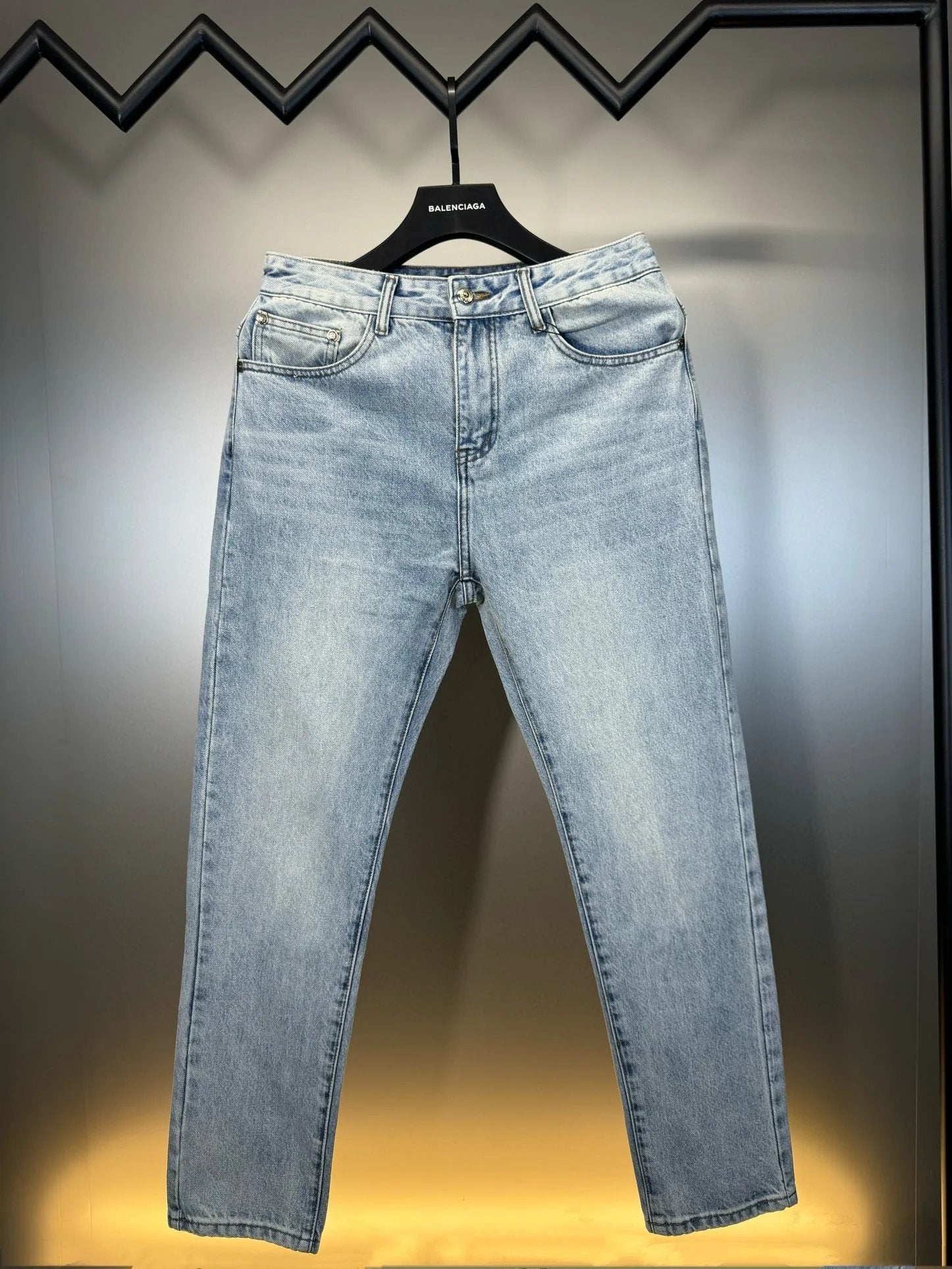 Chrome Hearts Jeans Sanskrit Alphabet Washed Blue Jeans Autumn Winter New Unisex Straight Long Pants Loose Casual Wide Leg High Waist