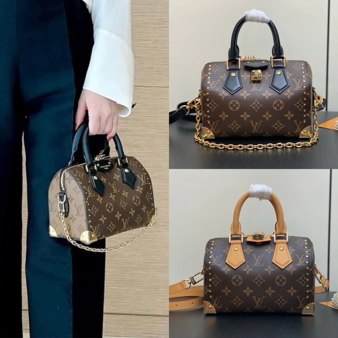 Louis Vuitton LV Women's Bag Top version 【】M13146Presbyopic Yellow Leather Model Style Pillow Bag Series Speedy20Rivet Show Pillow Bag2025Early Spring Series20cm Rivet Pillow Bag