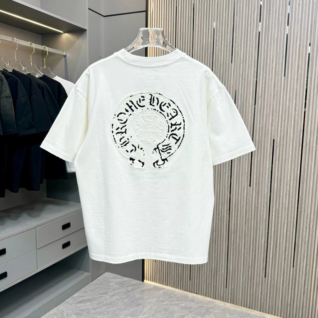 Chrome Hearts T-shirt Brand Patch Embroidery logo round Neck Short Sleeve25ss New Pure Cotton Unisex Style T Casual T-Shirt Base Layer Shirt OS Loose Fit Half Sleeve Top Plus Size