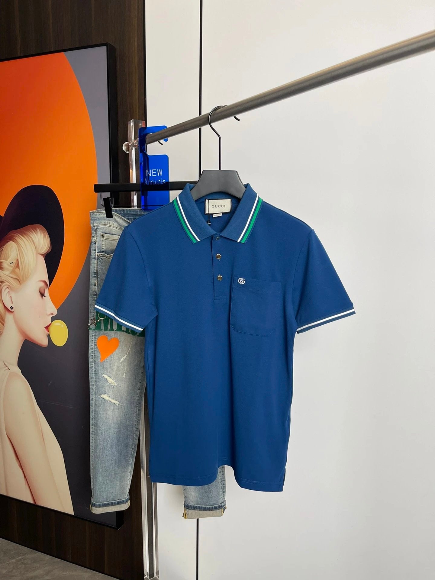 Gucci T-shirt Striped Neckline POLO Short Sleeve Turn-down Collar Shirt Unisex Summer Solid Color Loose Fit T Business Commuter Short Sleeve Shirt Plus Size