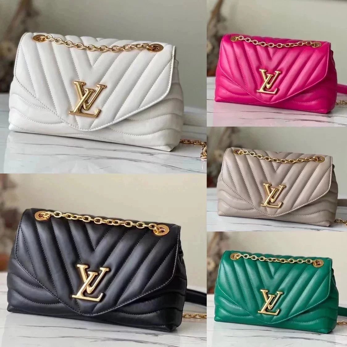 Louis Vuitton LV Women's Bag Top version 【】M586645?Full Leather Leather NEWWAVE Chain Bag Shoulder Bag Messenger Bag Women's Bag V Quilted Chain Bag Handbag Retro Women Bag Women m58549m58550m58552m58553