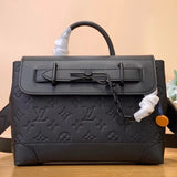 Louis Vuitton LV Men's Bag Top version 【New Arrivals】New Embossed Full Leather Steamer Small Size Handbag Handbag Backpack Black Flap Bag Shoulder Crossbody Men's Bag M24436M46953