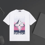 Louis Vuitton LV T-shirt Snow Mountain Four-Leaf Flower Print on the Chest logo round Neck Short Sleeve25ss New Pure Cotton Unisex Style T T-shirt OS Loose Fit Base Shirt Top Half Sleeve T-Shirt