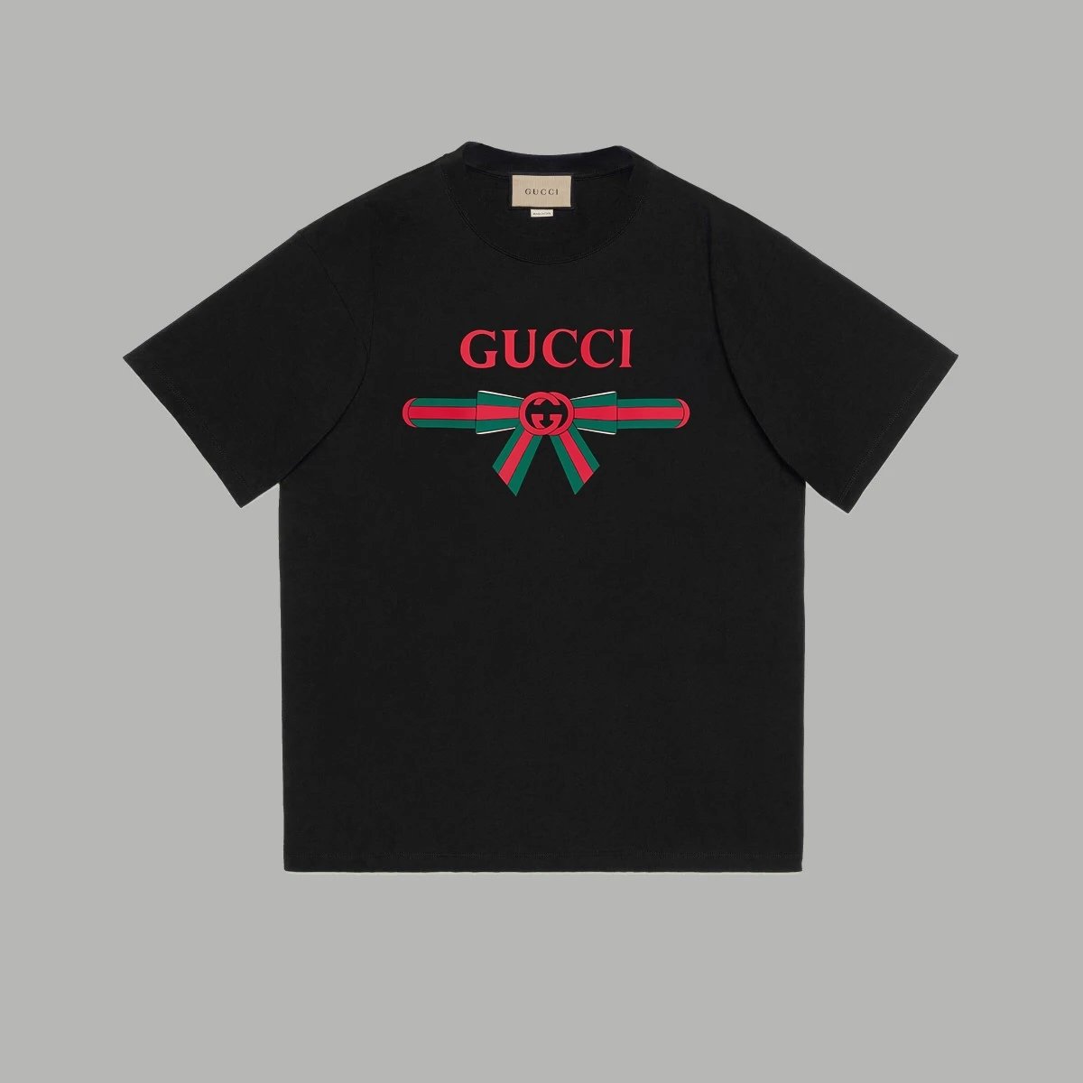 Gucci T-shirt 25SS Model Style Red and Green Bow Belt logo Letter Print Crew Neck Short Sleeve Pure Cotton T Unisex T-Shirt OS Loose Design Leisure Simple T-shirt
