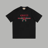 Gucci T-shirt 25SS Model Style Red and Green Bow Belt logo Letter Print Crew Neck Short Sleeve Pure Cotton T Unisex T-Shirt OS Loose Design Leisure Simple T-shirt