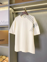 Burberry T-shirt Plaid Sleeve Round Neck Short Sleeve25ss New Pure Cotton Unisex Style T T-shirt OS Loose Fit Base Shirt Top Half Sleeve T-Shirt