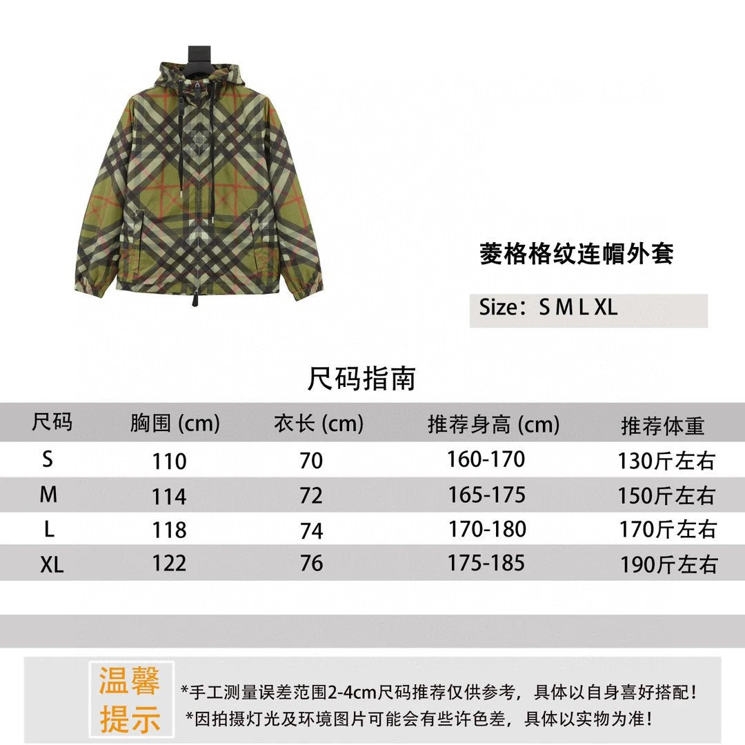 Burberry Jackets Diamond Plaid Hooded Jacket for Men and Women