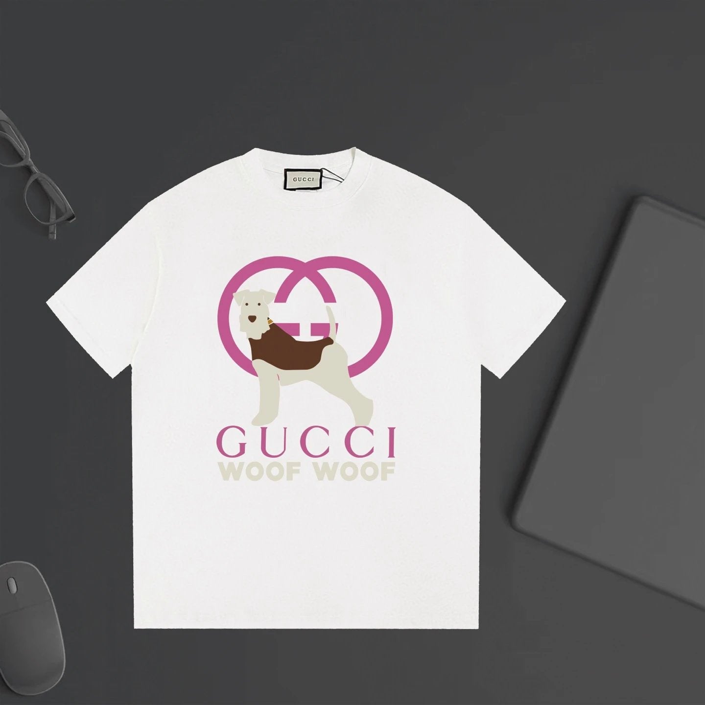 Gucci T-shirt Double-breasted G Cartoon Dog Print logo round Neck Short Sleeve25ss New Pure Cotton Unisex Style T T-shirt OS Loose Fit Base Shirt Half Sleeve T-Shirt Top Half Sleeve