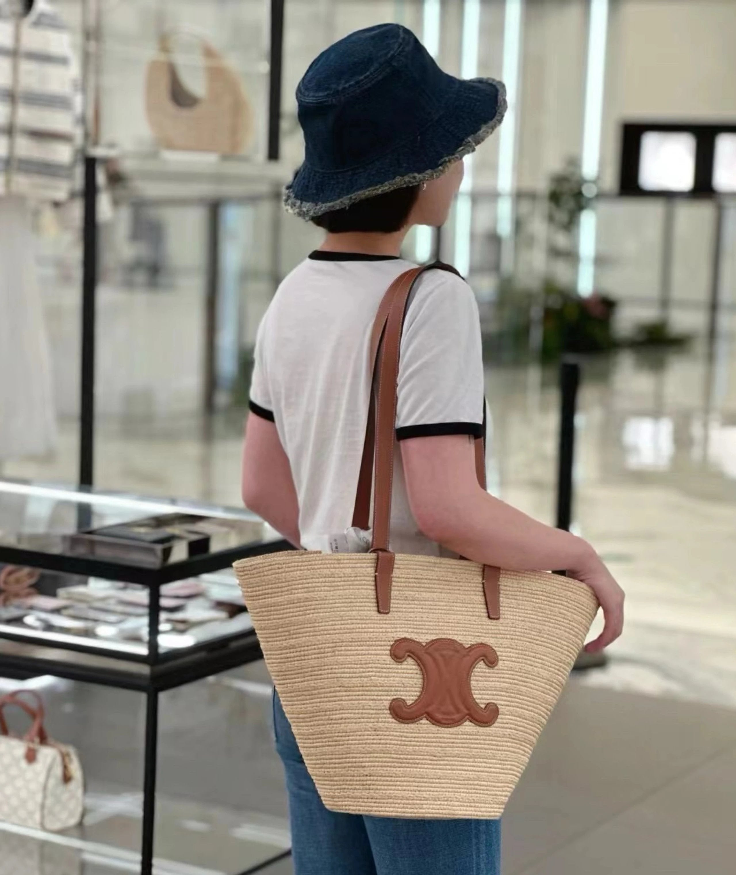 Celine women's bag Top version 【Super Original Leather】24New Year Woven Vegetable Basket Series Woven Tote Bag Raffia Woven Bag Women's Bag Two-in-One Tote Bag Shoulder Back Women's Tote Bag Large Woven Bag Women's Bag Handbag