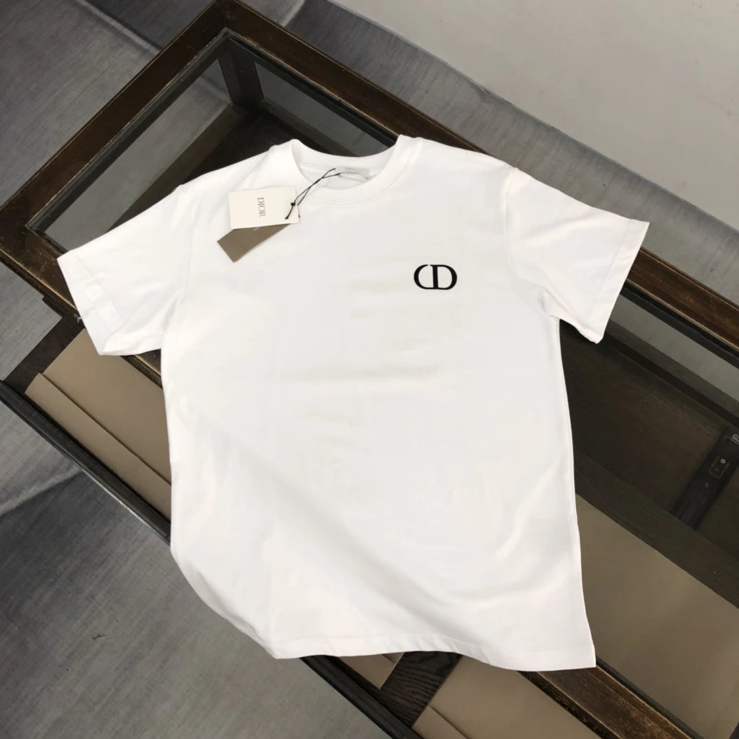 Dior T-shirt Chest Letter Print logo round Neck Short Sleeve25ss New Pure Cotton Unisex Style T T-shirt OS Loose Fit Base Shirt Top Half Sleeve T-Shirt