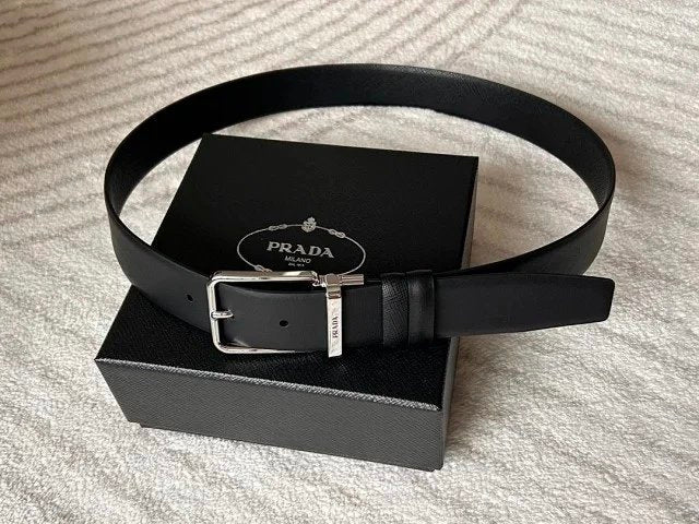 PRADA Belt Top version 【First Layer Cowhide】Men's Belt P Home Classic Business Belt Fashion Casual Width:3.4cm Boutique Pattern Automatic Buckle316Fine Steel Made Selected First Layer Cowhide Italian Leather Embryo PA Sliding Teeth Are Strong and Durable