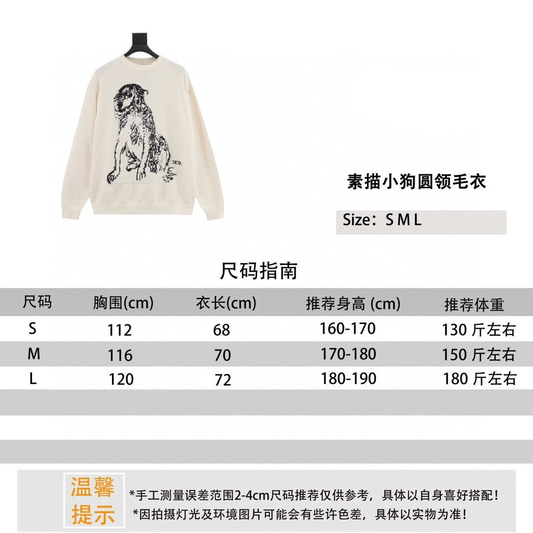 Dior Sweater Sketch Dog Knitted Sweater for Men and Women