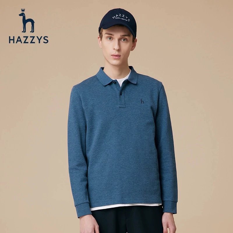 Hazzys Hoodie Top Version Autumn Flagship Men's Lapel Long Sleeve T T Shirt Casual Loose polo Men's Shirt