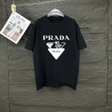 PRADA T-shirt Chest Overlapping Triangle Pattern Print logo round Neck Short Sleeve25ss New pure cotton T Unisex T-Shirt OS Drop Shoulder Loose Fit Base Shirt Top T-Shirt Short Sleeve