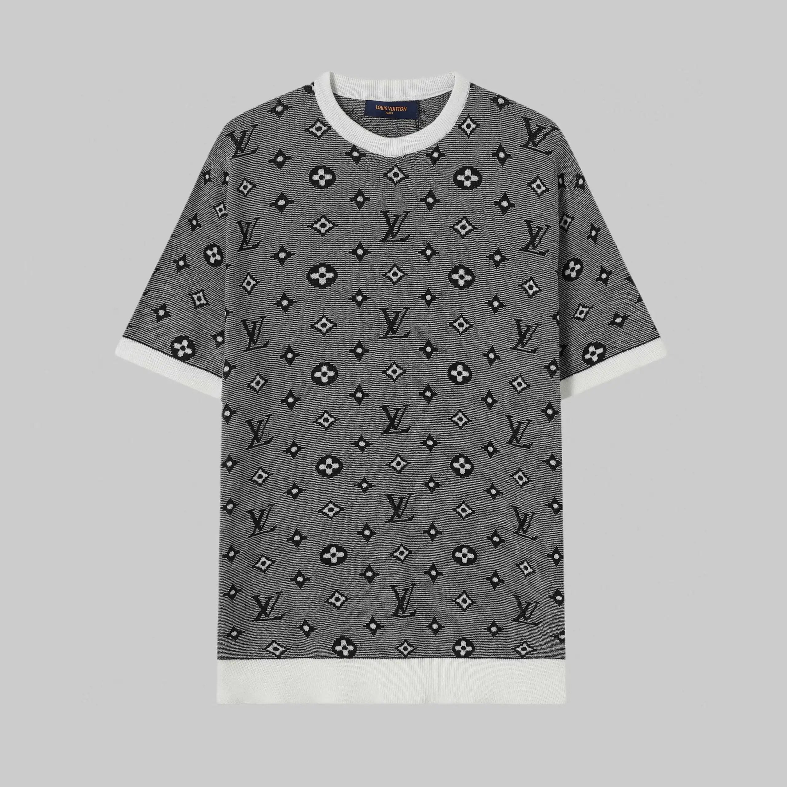 Louis Vuitton LV T-shirt Full Letter Print Jacquard logo round Neck Short Sleeve25ss New Pure Cotton Unisex Style T Casual T-Shirt Base Layer Shirt OS Loose Fit Half Sleeve Top Plus Size