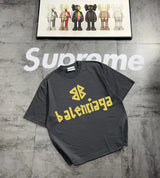 Balenciaga T-shirt Vintage Print on the Chest logo round Neck Short Sleeve25ss New Pure Cotton Unisex Style T T-shirt OS Loose Fit Base Shirt Top Half Sleeve T-Shirt
