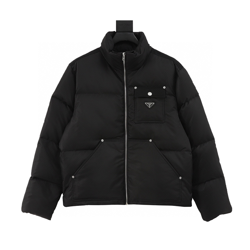 PRADA Down jacket  Nylon Logo Flip Pocket Stand-up Collar down Jacket Men and Women Same Style