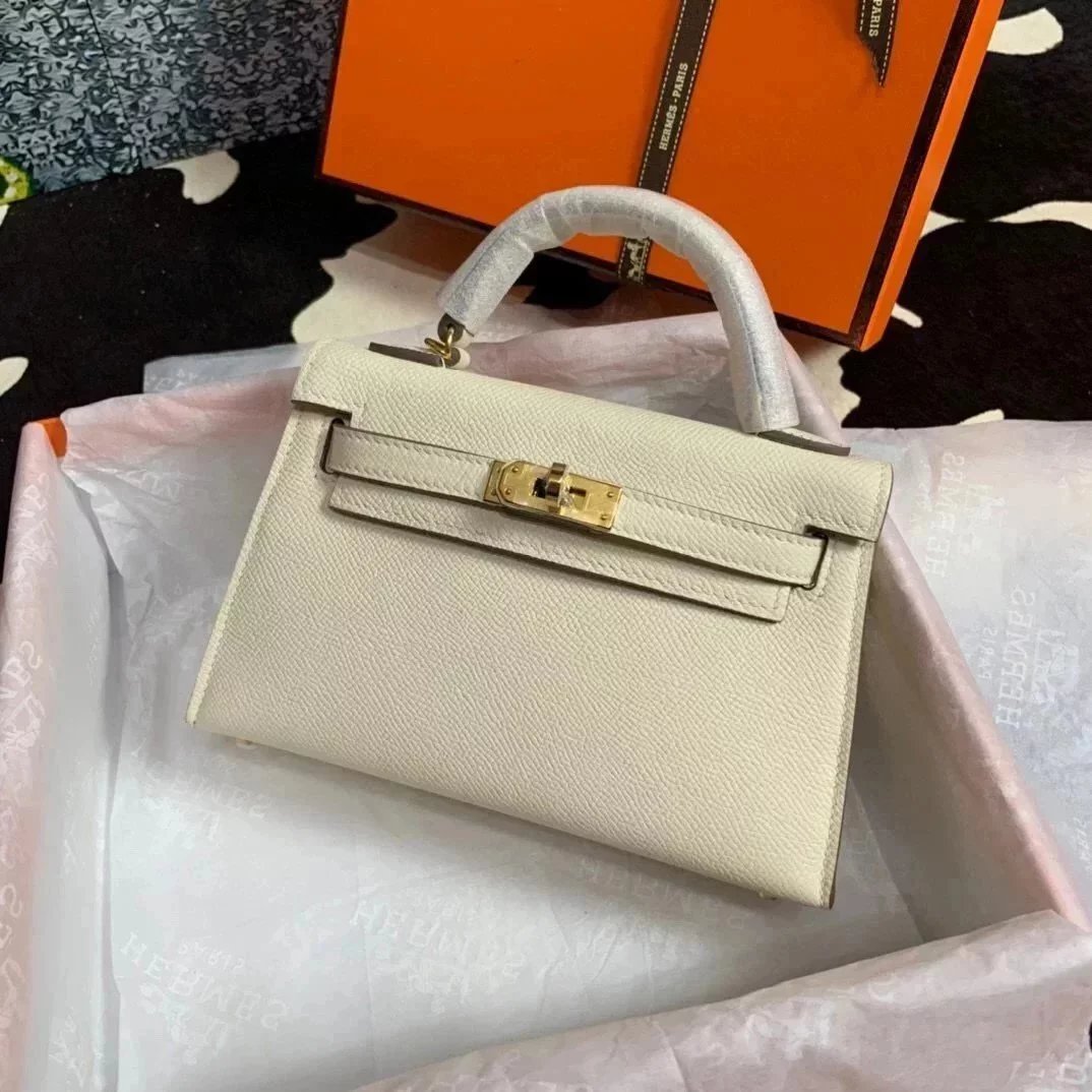 Hermes women's bag Top version New Women's Bag Minikellyll Kelly Bag Second Generation Epsom Leather Handmade Wax Line19cm